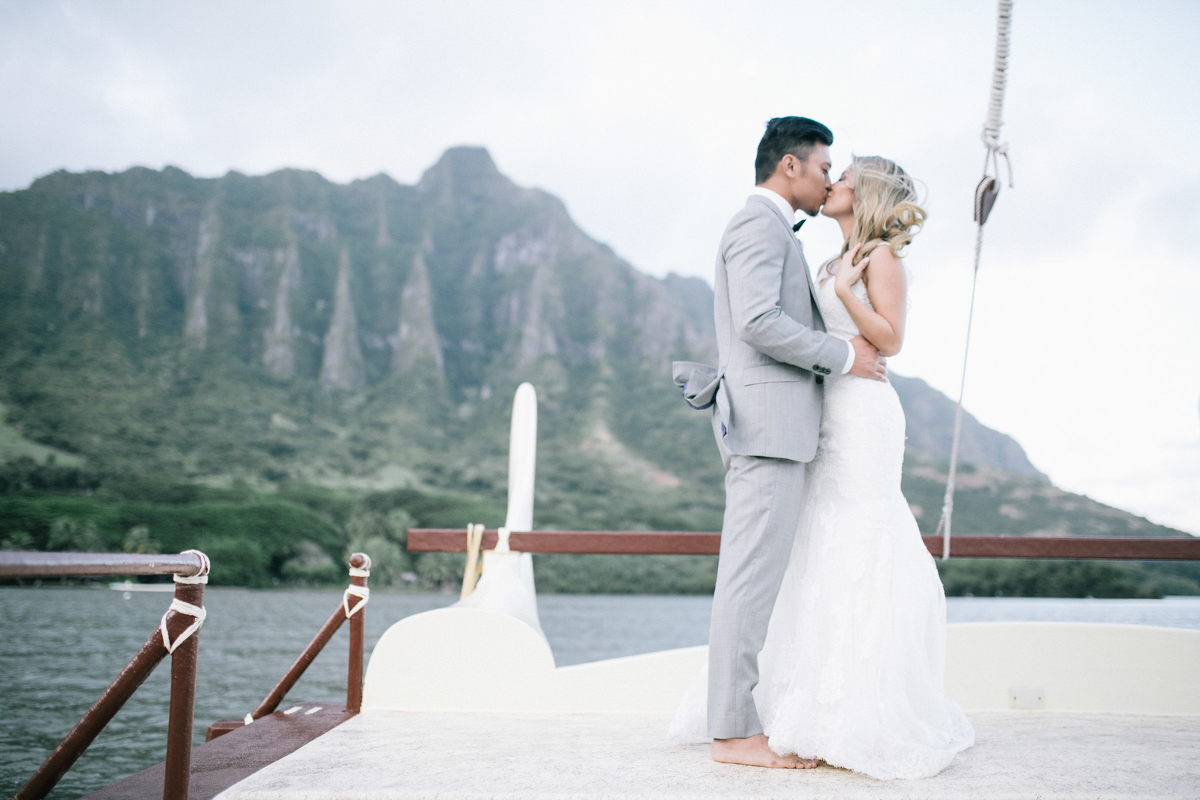 bride and groom portraits boat ride