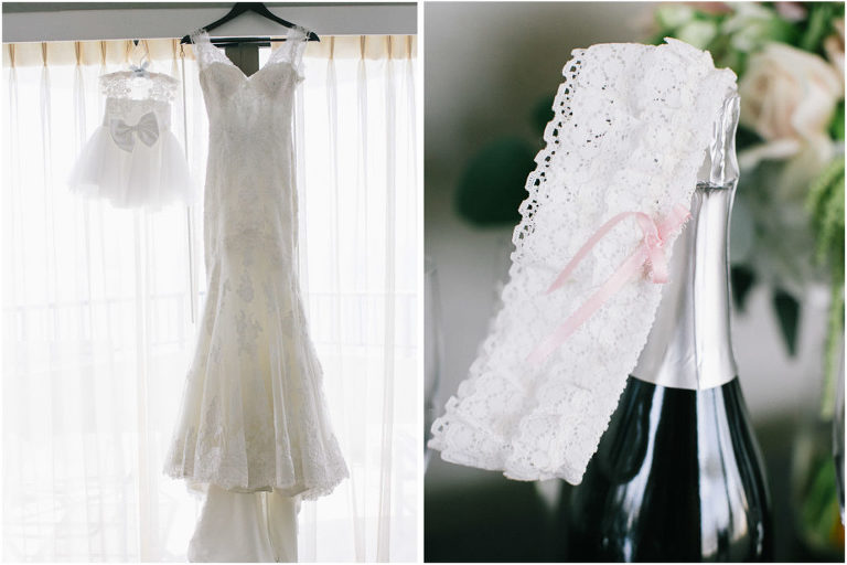 bride details of dress and garter