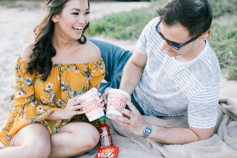 picnic engagement at the beach with ramen
